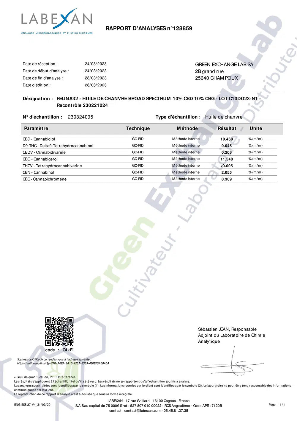 Huile 10% de CBD et 10% de CBG (Douleurs et Inflammations) sans THC EstrelaCBD