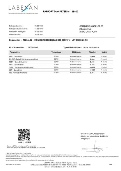 Huile 10% de CBD et 10% de CBN (Stress et Sommeil) sans THC EstrelaCBD