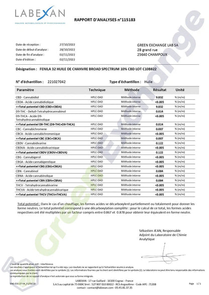 Huile de CBD 10% Broad Spectrum (sans THC) EstrelaCBD